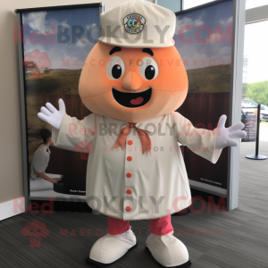 Peach Clam Chowder mascot costume character dressed with a Romper and Ties