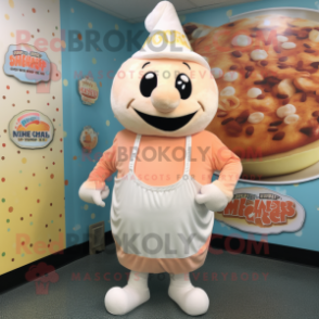 Peach Clam Chowder mascot costume character dressed with a Romper and Ties