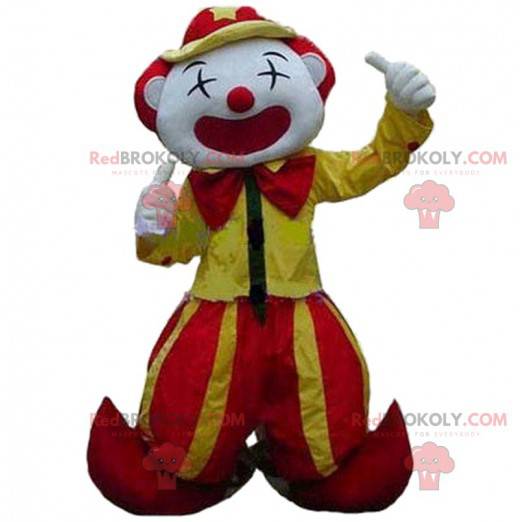 Geel en rood clown mascotte, circus mascotte - Redbrokoly.com