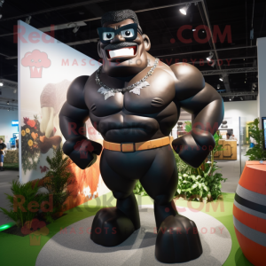 Black Strongman mascot costume character dressed with a Bikini and Eyeglasses