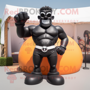 Black Strongman mascot costume character dressed with a Bikini and Eyeglasses