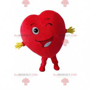 Mascotte de cœur rouge géant, faisant un clin d'œil -