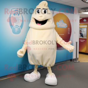 Cream But mascot costume character dressed with a Vest and Shoe clips