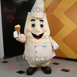 Cream But mascot costume character dressed with a Vest and Shoe clips
