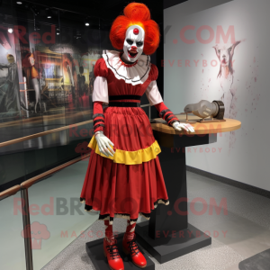 Red Evil Clown mascot costume character dressed with a Pencil Skirt and Anklets