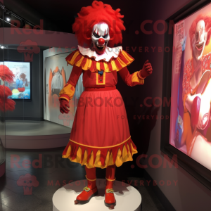 Red Evil Clown mascot costume character dressed with a Pencil Skirt and Anklets