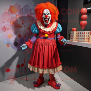 Red Evil Clown mascot costume character dressed with a Pencil Skirt and Anklets