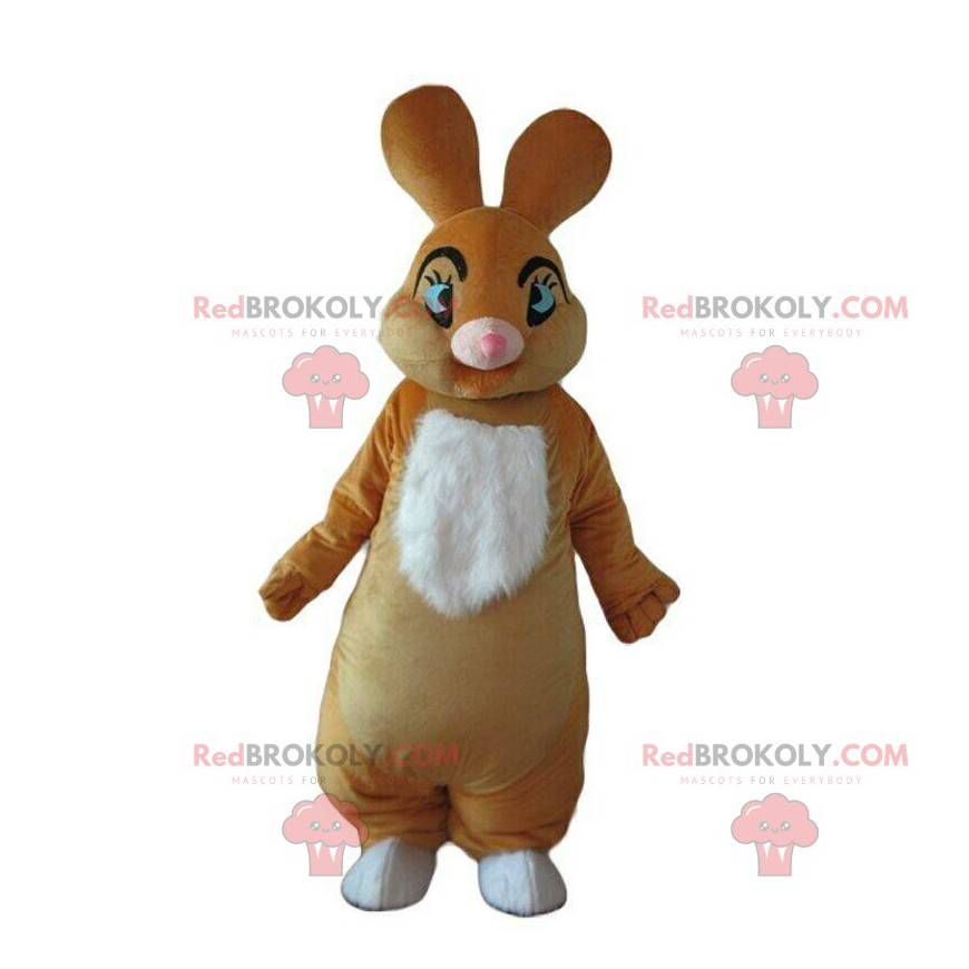 Mascotte coniglio grassoccio, costume coniglio marrone