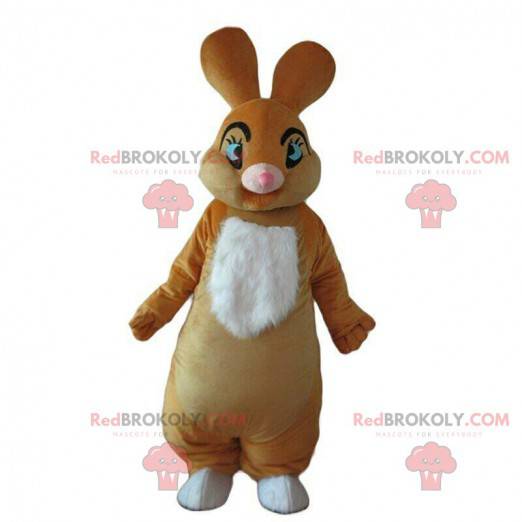Mascote de coelho rechonchudo, fantasia de coelho marrom