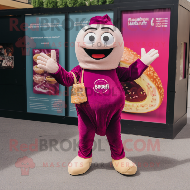 Magenta Bagels mascot costume character dressed with a Playsuit and Wallets