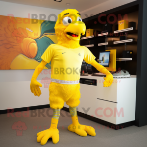 Yellow Eagle mascot costume character dressed with a Running Shorts and Wallets