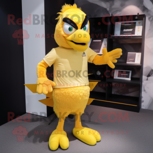 Yellow Eagle mascot costume character dressed with a Running Shorts and Wallets