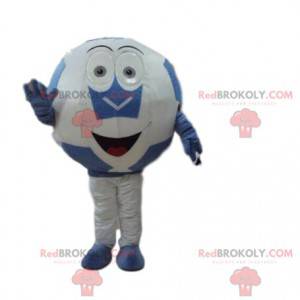 Blauwe en witte bal mascotte, gigantische voetbal -