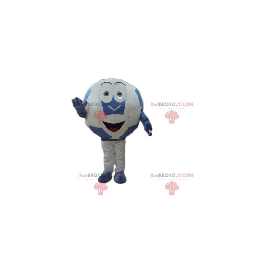 Blue and white ball mascot, giant soccer ball - Redbrokoly.com