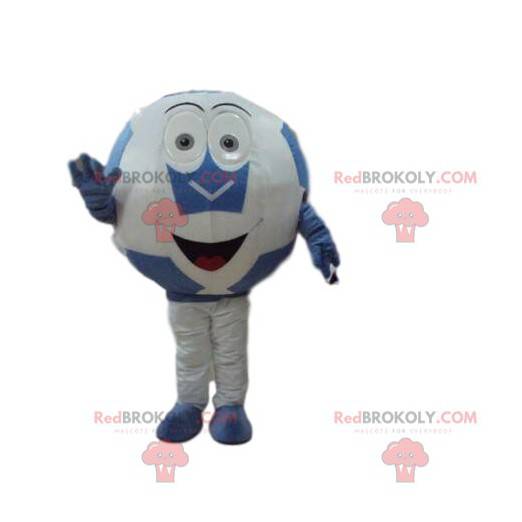 Blue and white ball mascot, giant soccer ball - Redbrokoly.com