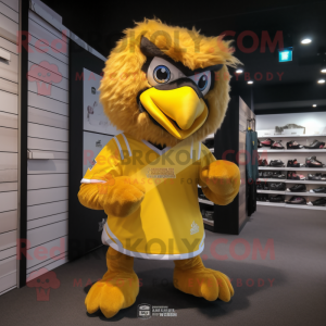 Yellow Eagle mascot costume character dressed with a Running Shorts and Wallets