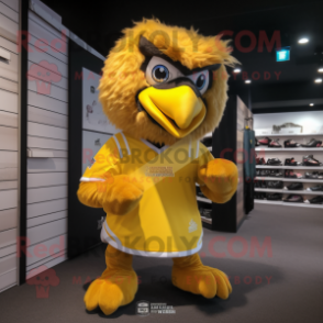 Yellow Eagle mascot costume character dressed with a Running Shorts and Wallets