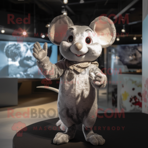 Silver Mouse mascot costume character dressed with a Playsuit and Bracelets