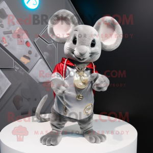 Silver Mouse mascot costume character dressed with a Playsuit and Bracelets