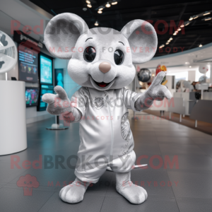 Silver Mouse mascot costume character dressed with a Playsuit and Bracelets