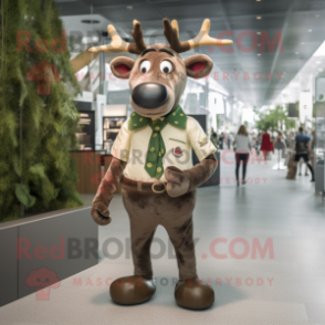 Olive Reindeer mascot costume character dressed with a Button-Up Shirt and Cummerbunds