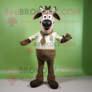 Olive Reindeer mascot costume character dressed with a Button-Up Shirt and Cummerbunds