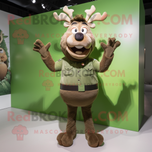 Olive Reindeer mascot costume character dressed with a Button-Up Shirt and Cummerbunds