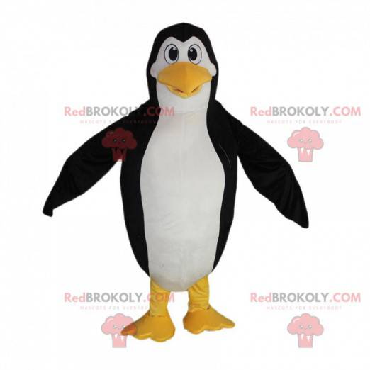 Mascote de pinguim gigante, fantasia de pinguim preto e branco