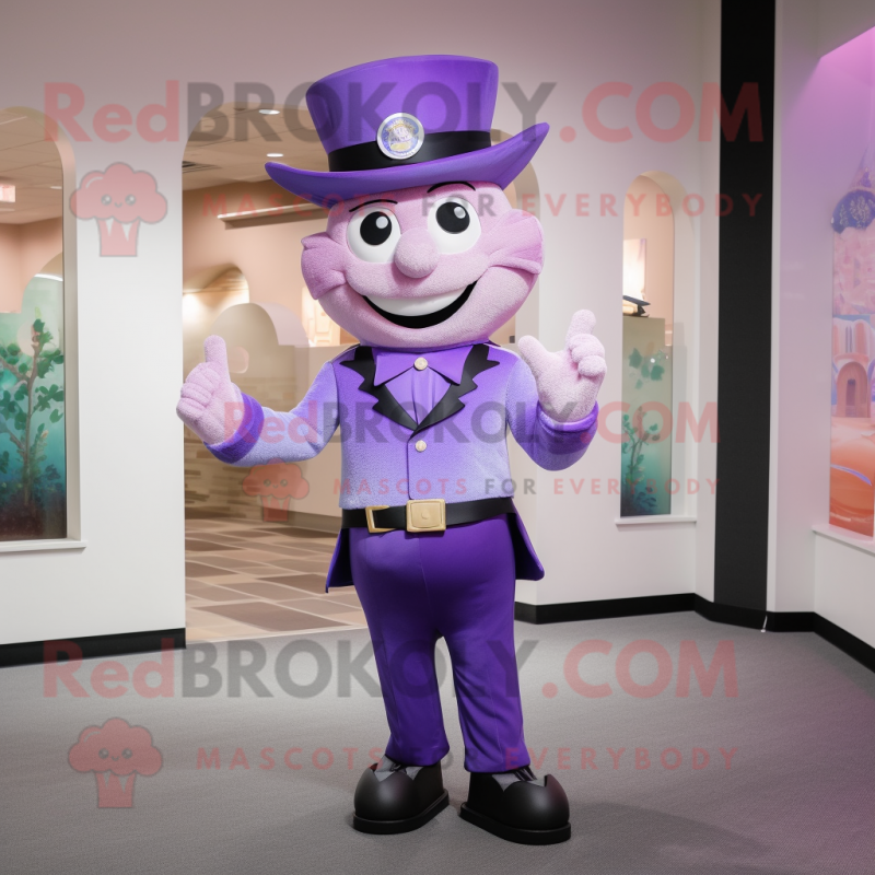 Lavender Police Officer mascot costume character dressed with a Blazer and Bow ties Lavender Police Officer mascot costume character dressed with a Blazer and Bow ties
