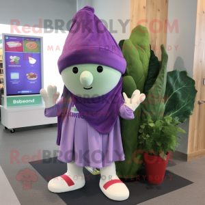 Lavender Beet mascot costume character dressed with a Bermuda Shorts and Scarves