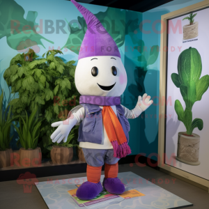 Lavender Beet mascot costume character dressed with a Bermuda Shorts and Scarves
