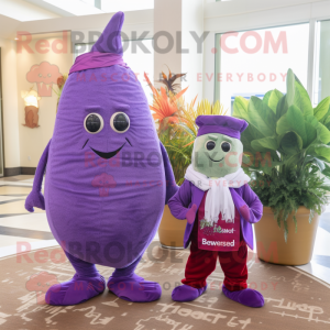 Lavender Beet mascot costume character dressed with a Bermuda Shorts and Scarves