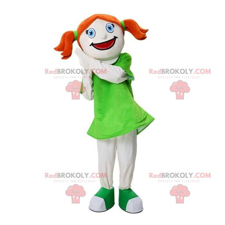 Mascotte de fille rousse, costume de fillette, de jeune fille -