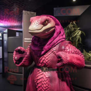 Magenta Titanoboa mascot costume character dressed with a Leather Jacket and Shawls