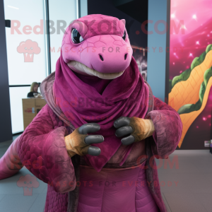 Magenta Titanoboa mascot costume character dressed with a Leather Jacket and Shawls