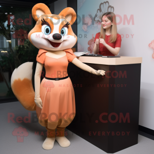 Peach Marten mascot costume character dressed with a Pencil Skirt and Watches