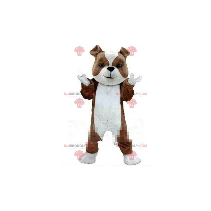 Hnědý a bílý psí maskot, čistokrevný psí kostým - Redbrokoly.com Hnědý a bílý psí maskot, čistokrevný psí kostým - Redbrokoly.com