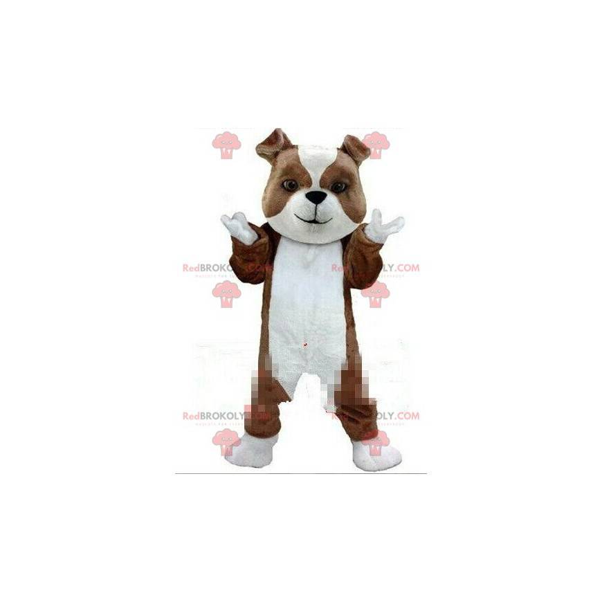 Mascota de perro marrón y blanco, disfraz de perro de raza pura