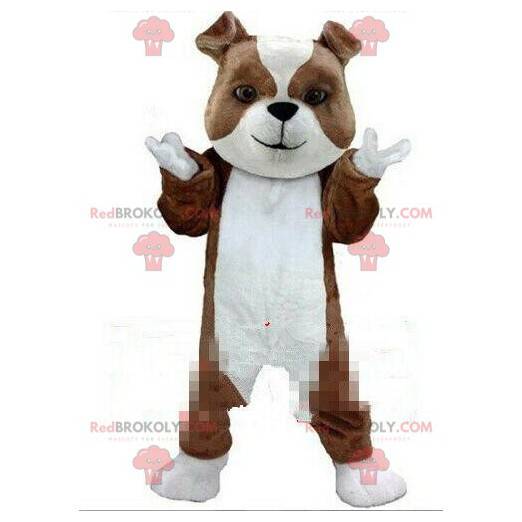 Mascotte de chien marron et blanc, costume de chien de race -