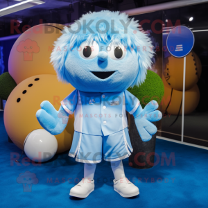 Sky Blue Golf Ball mascot costume character dressed with a Romper and Hair clips