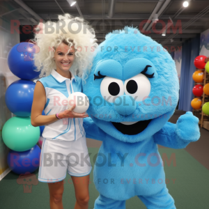 Sky Blue Golf Ball mascot costume character dressed with a Romper and Hair clips