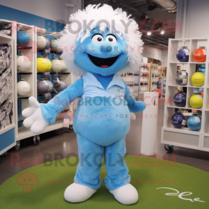 Sky Blue Golf Ball mascot costume character dressed with a Romper and Hair clips