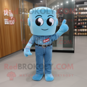 Sky Blue Bracelet mascot costume character dressed with a Flare Jeans and Pocket squares
