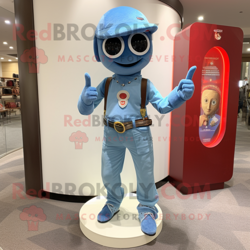 Sky Blue Bracelet mascot costume character dressed with a Flare Jeans and Pocket squares Sky Blue Bracelet mascot costume character dressed with a Flare Jeans and Pocket squares