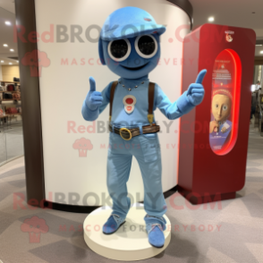 Sky Blue Bracelet mascot costume character dressed with a Flare Jeans and Pocket squares