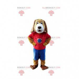 Mascotte de chien habillé d'une tenue colorée, costume canin -