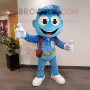 Sky Blue Bracelet mascot costume character dressed with a Flare Jeans and Pocket squares