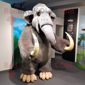 Gray Mammoth mascot costume character dressed with a Coat and Foot pads