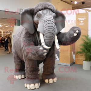 Gray Mammoth mascot costume character dressed with a Coat and Foot pads