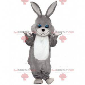Mascotte coniglio grigio e bianco, costume da coniglio peluche